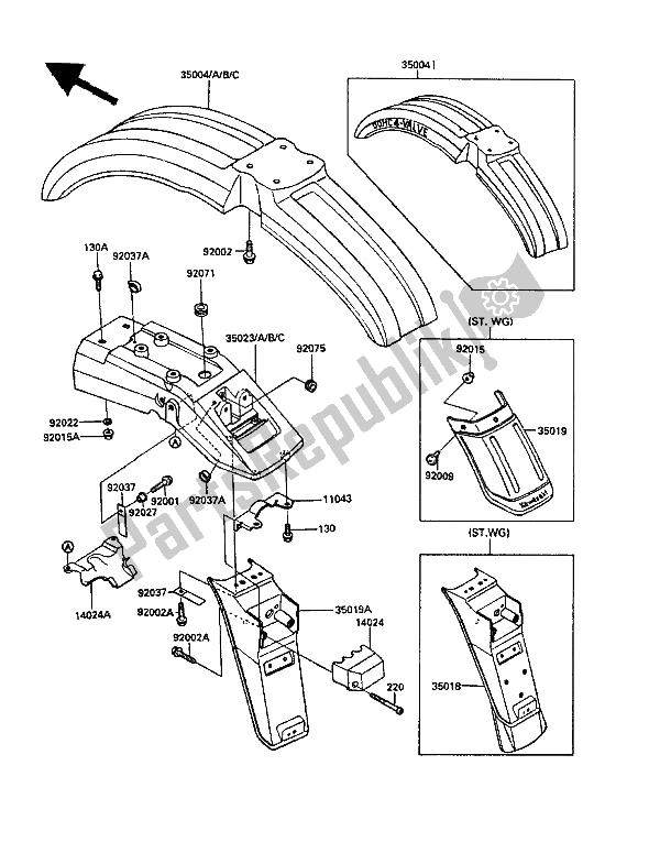 Tutte le parti per il Parabordi del Kawasaki KLR 250 1988