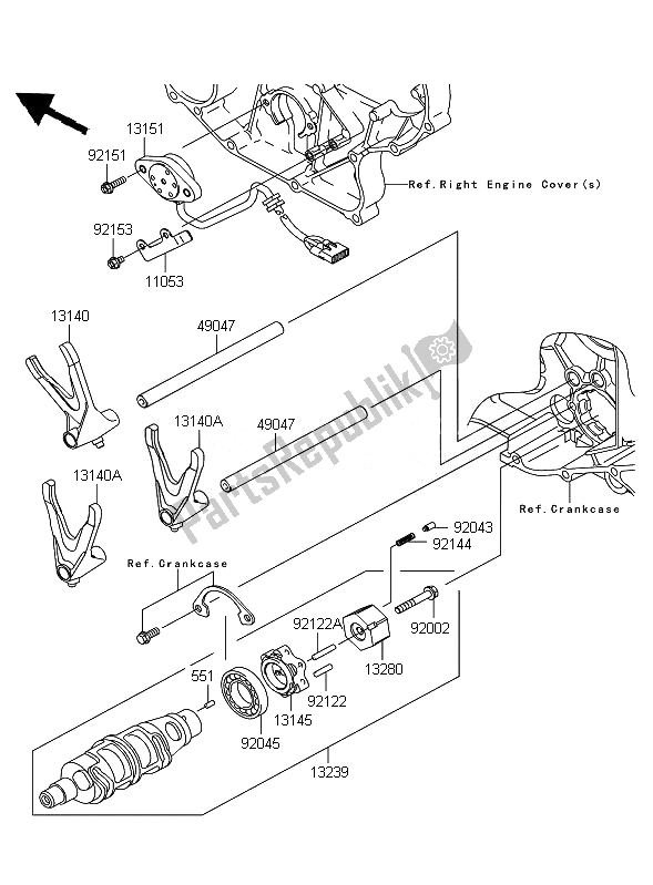 All parts for the Gear Change Drum & Shift Fork of the Kawasaki VN 2000 Classic 2010