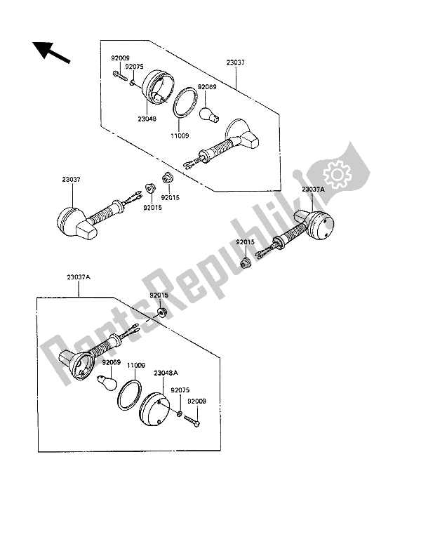 All parts for the Turn Signal of the Kawasaki KLR 250 1990