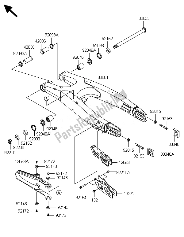 All parts for the Swingarm of the Kawasaki KX 250F 2014