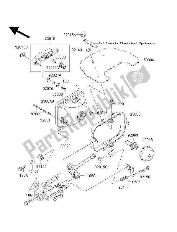 All parts for the Headlight of the Kawasaki ZRX 1100 1998