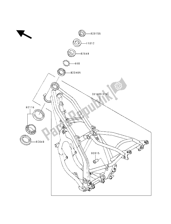 All parts for the Frame of the Kawasaki KDX 125 1991