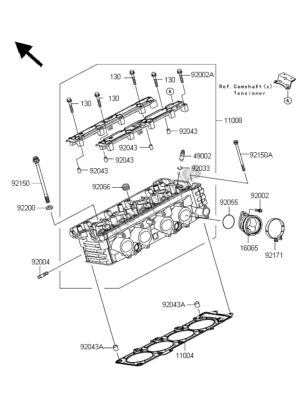 All parts for the Cylinder Head of the Kawasaki Z 1000 2004