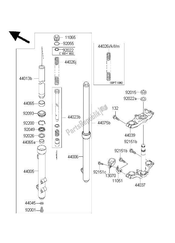 All parts for the Front Fork of the Kawasaki KX 65 2003