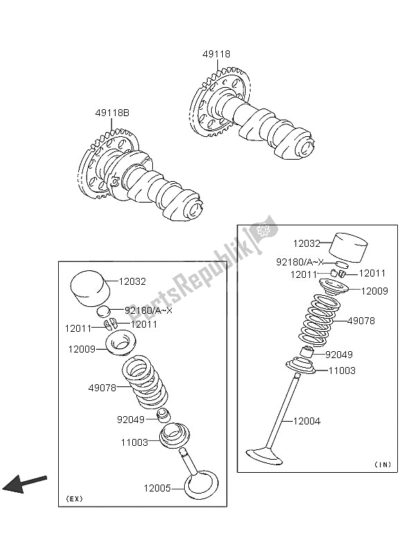 All parts for the Valve(s) & Camshaft(s) of the Kawasaki KFX 400 2005