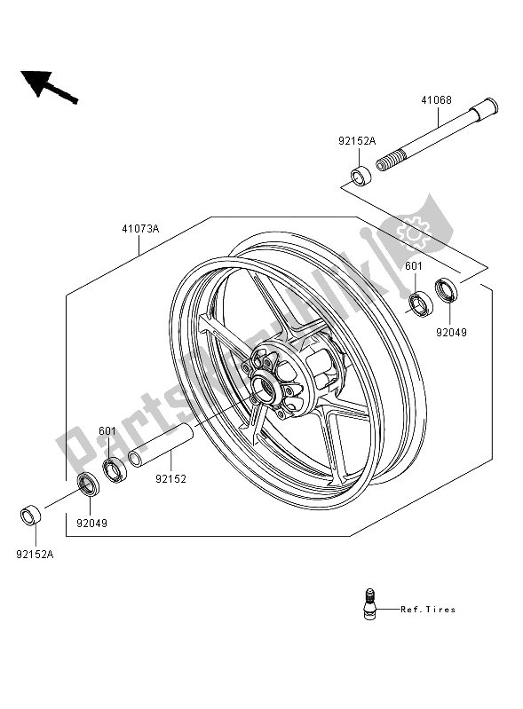 Alle onderdelen voor de Voornaaf van de Kawasaki ER 6F ABS 650 2006