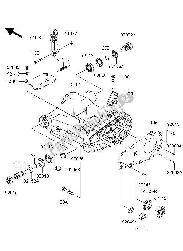 All parts for the Swing Arm of the Kawasaki KVF 360 4X4 2009