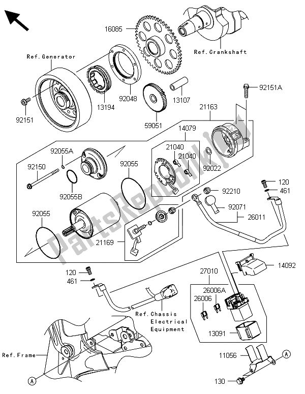Alle onderdelen voor de Startmotor van de Kawasaki Z 800 ABS DDS 2013