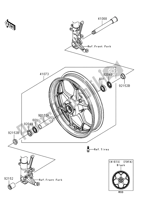 All parts for the Front Hub of the Kawasaki ZZR 1400 ABS 2013