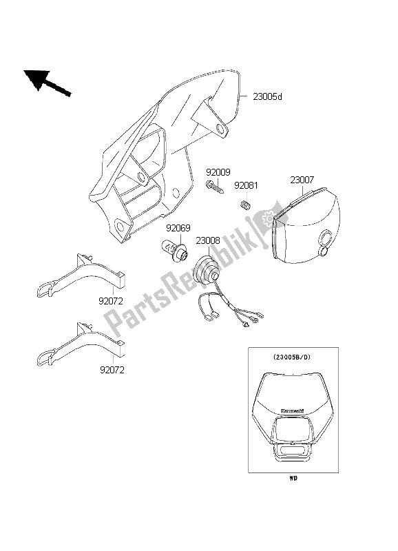 All parts for the Headlight of the Kawasaki KLX 300R 1999