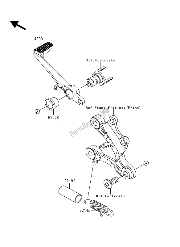 All parts for the Brake Pedal of the Kawasaki Ninja ZX 6R 600 2010