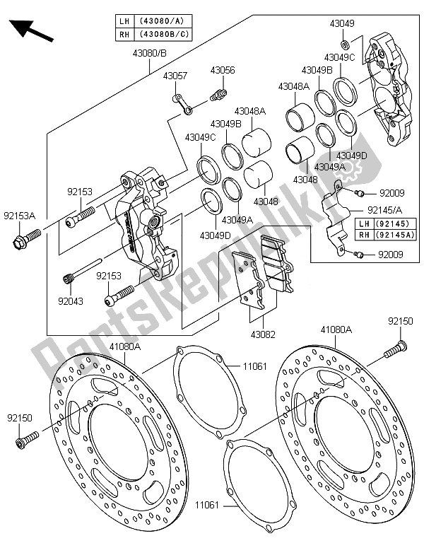 All parts for the Front Brake of the Kawasaki VN 1700 Classic Tourer ABS 2014