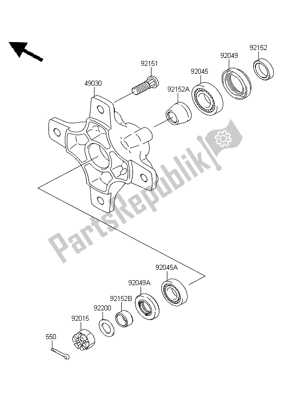 Wszystkie części do Piasta Przednia Kawasaki KFX 700 KSV 700A6F 2006