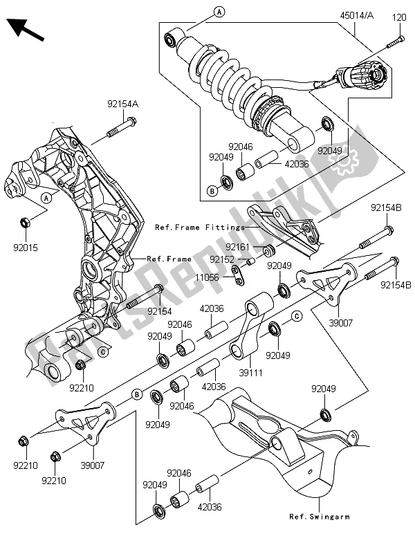 Tutte le parti per il Sospensione E Ammortizzatore del Kawasaki ZX 1000 SX ABS 2014