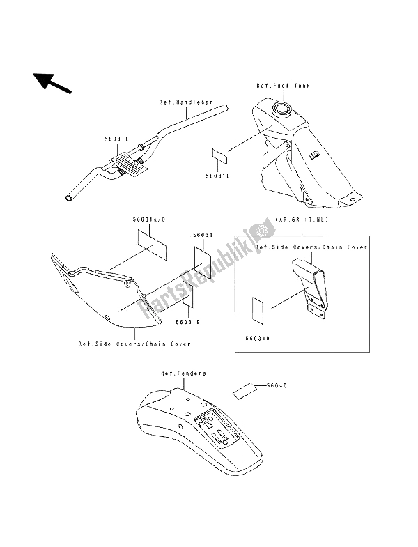 Tutte le parti per il Etichette del Kawasaki KLX 250 1993