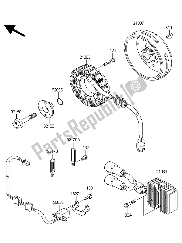 Alle onderdelen voor de Generator van de Kawasaki KFX 700 2008
