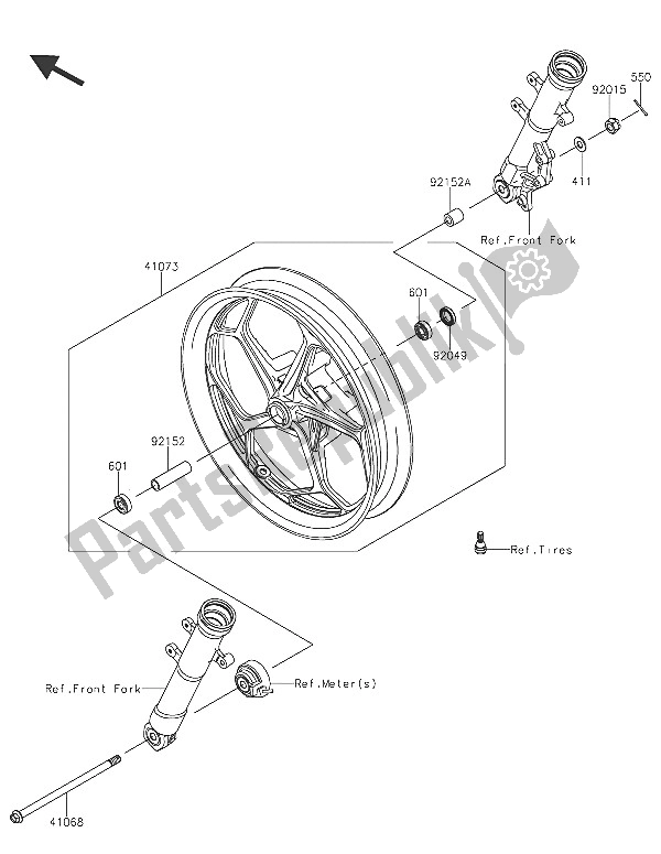 All parts for the Front Hub of the Kawasaki Z 250 SL 2016