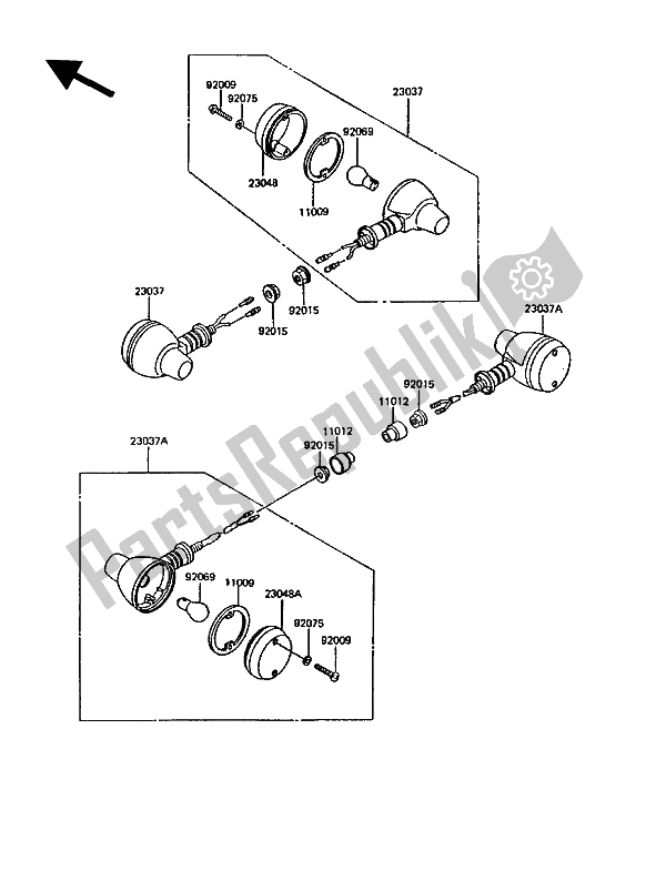 All parts for the Turn Signal of the Kawasaki KMX 200 1991