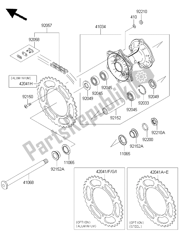 Toutes les pièces pour le Moyeu Arrière du Kawasaki KX 250F 2015