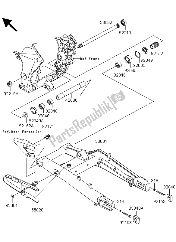 All parts for the Swingarm of the Kawasaki Versys 1000 2013