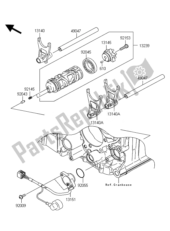 All parts for the Gear Change Drum & Shift Fork of the Kawasaki 1400 GTR ABS 2010