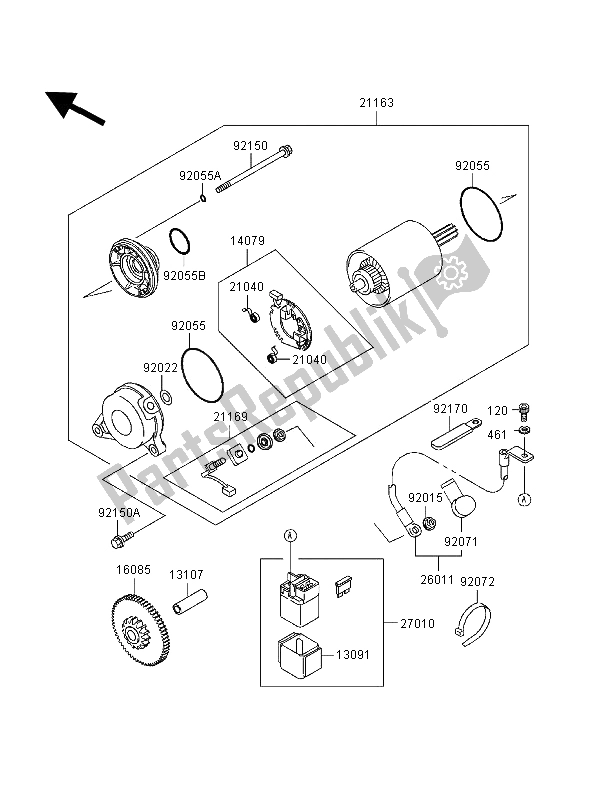 All parts for the Starter Motor of the Kawasaki Ninja ZX 7R 750 1996