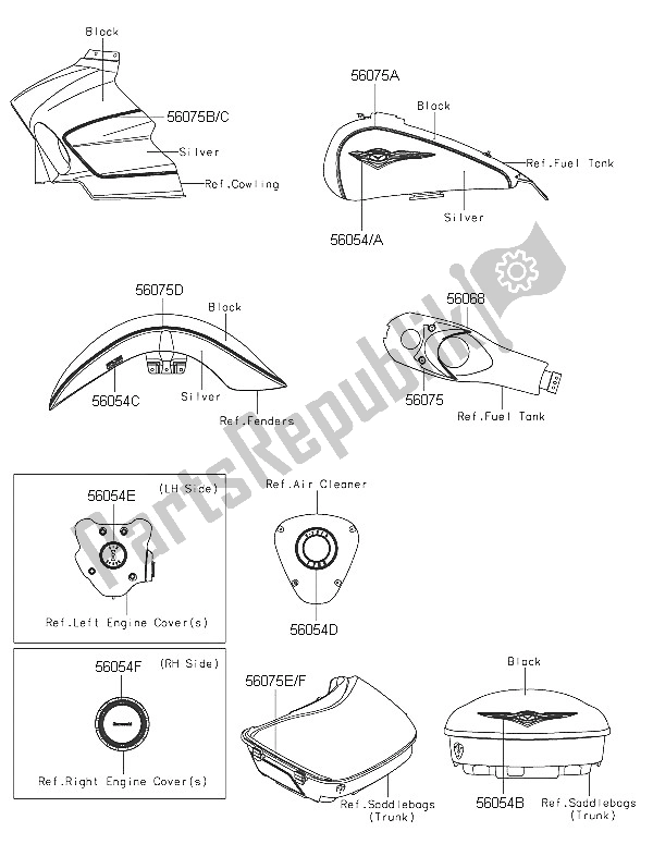 All parts for the Decals (black-silver) of the Kawasaki Vulcan 1700 Voyager ABS 2016