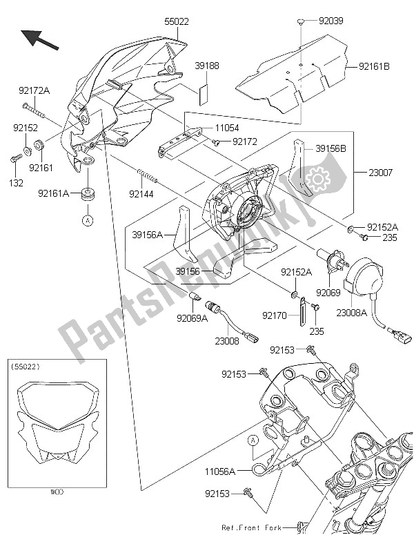 All parts for the Headlight(s) of the Kawasaki KLX 125 2016