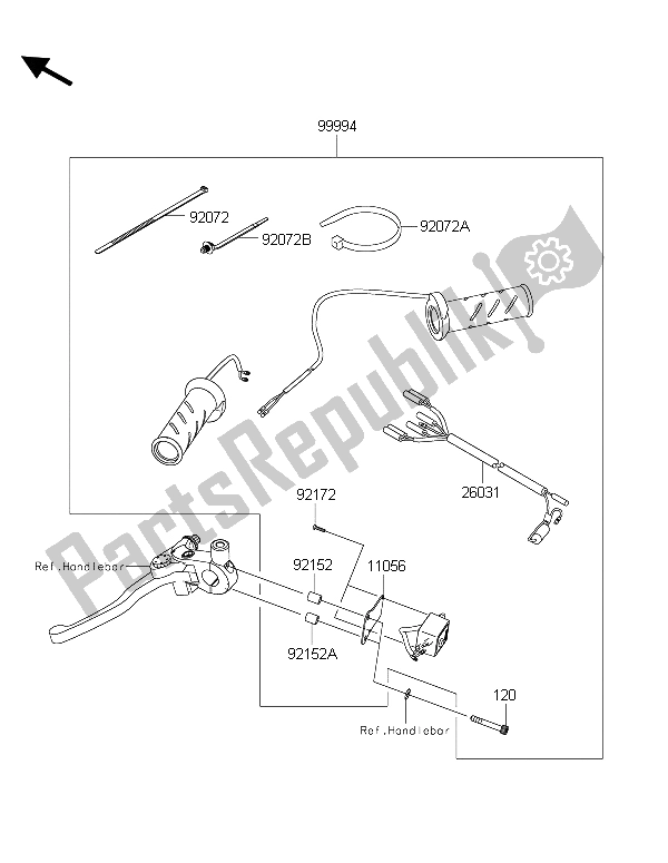 Tutte le parti per il Accessorio (riscaldatore Impugnatura) del Kawasaki Versys 650 ABS 2015