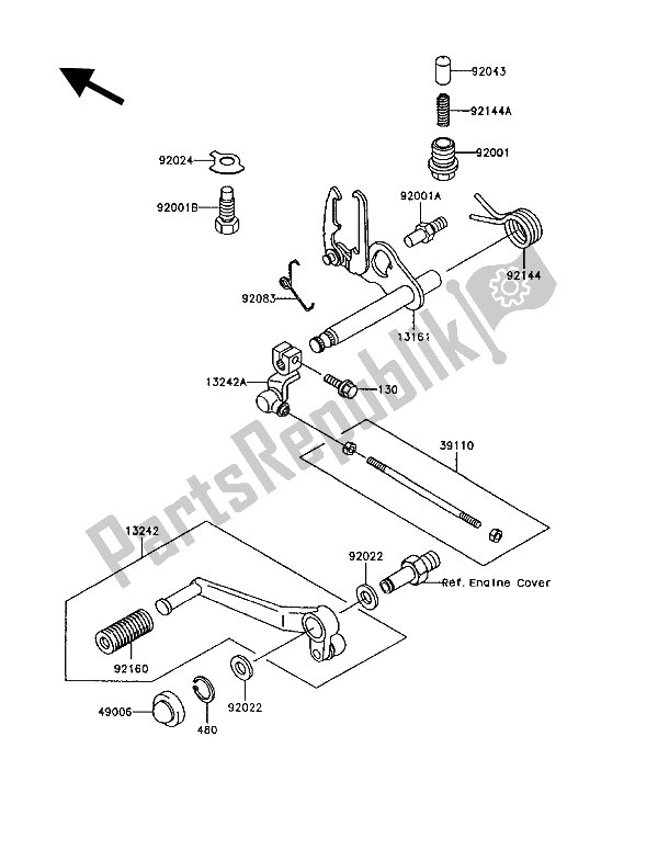 Alle onderdelen voor de Schakelmechanisme van de Kawasaki GT 750 1992