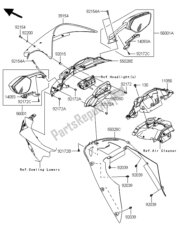 Tutte le parti per il Cuffia del Kawasaki Ninja ZX 10R ABS 1000 2014