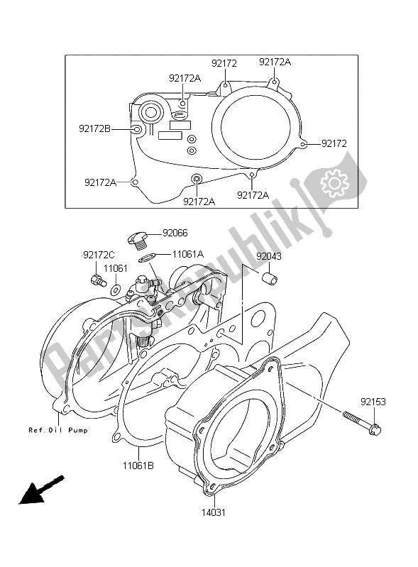 All parts for the Engine Cover of the Kawasaki KFX 50 2004