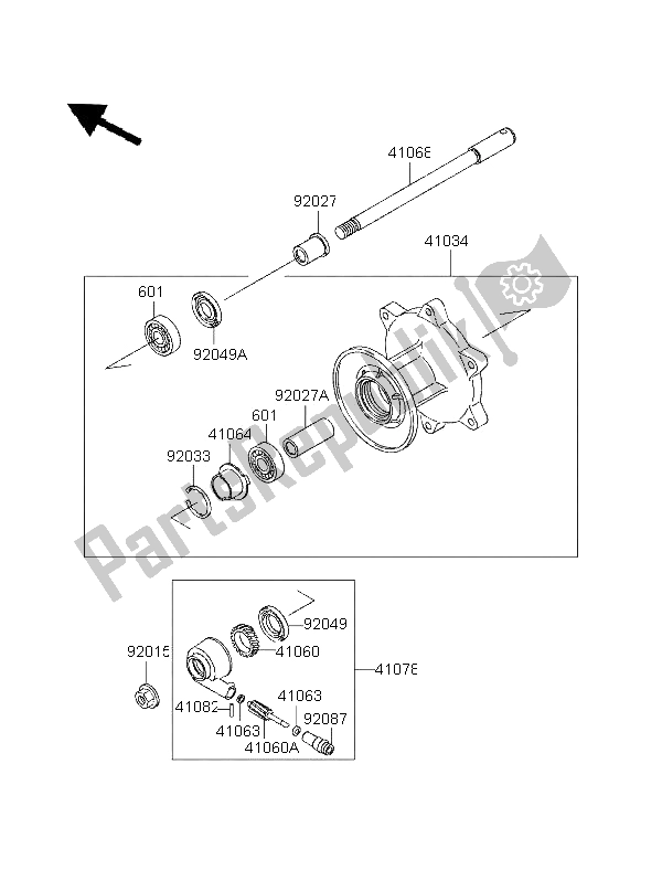 All parts for the Front Hub of the Kawasaki EL 250 1996