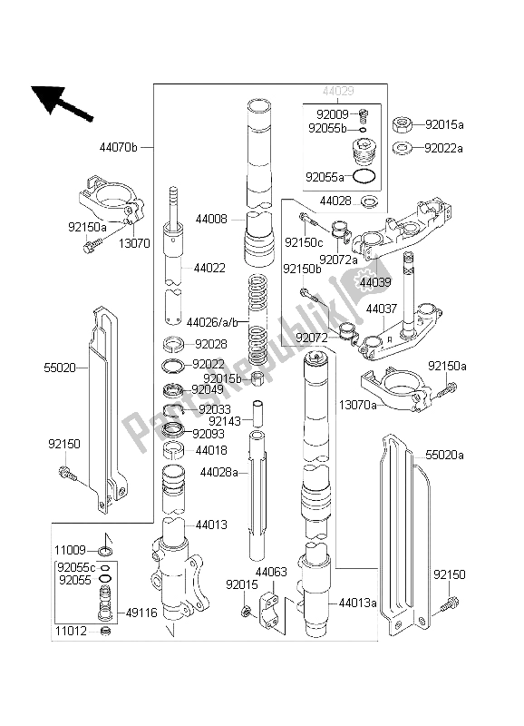 Tutte le parti per il Forcella Anteriore del Kawasaki KLX 300R 2003