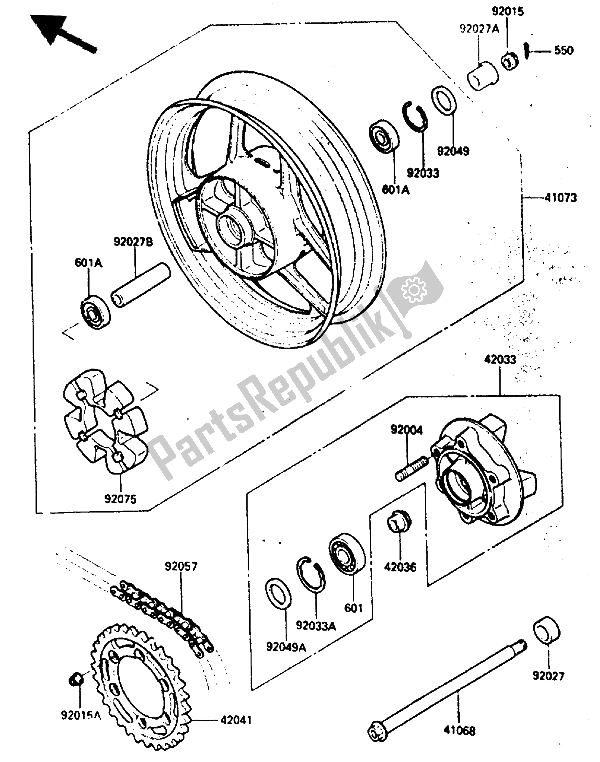 Tutte le parti per il Mozzo Posteriore del Kawasaki GPZ 600R 1986