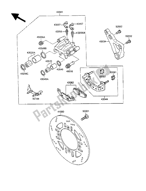 All parts for the Rear Brake of the Kawasaki GPX 600R 1990