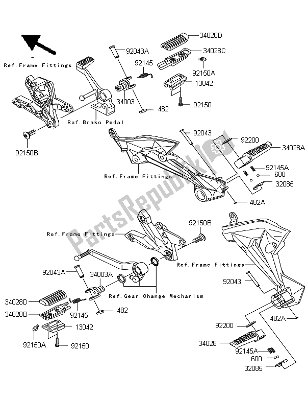 Alle onderdelen voor de Voetsteunen van de Kawasaki Z 750 ABS 2012