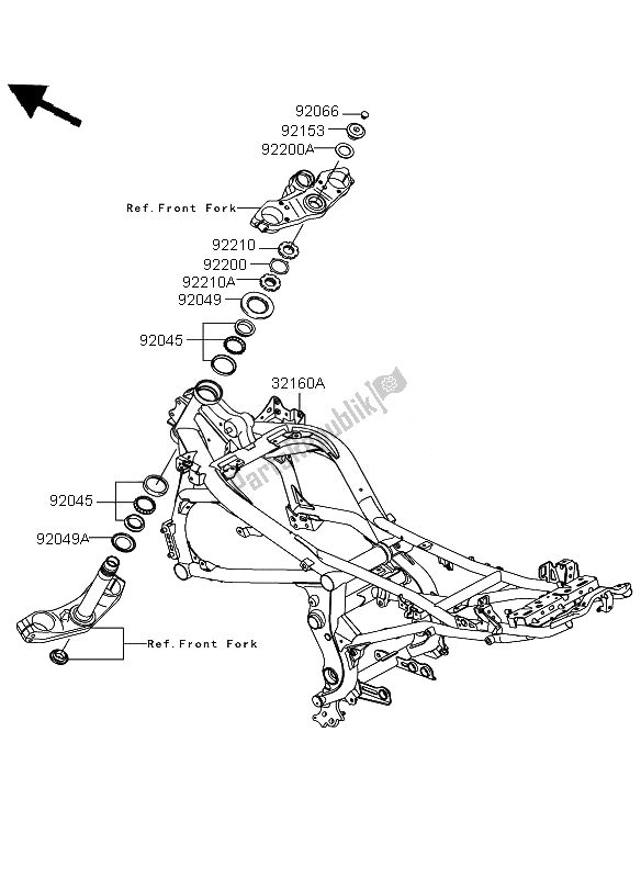 All parts for the Frame of the Kawasaki Versys 650 2011