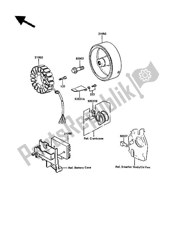 All parts for the Generator of the Kawasaki GPZ 550 1986