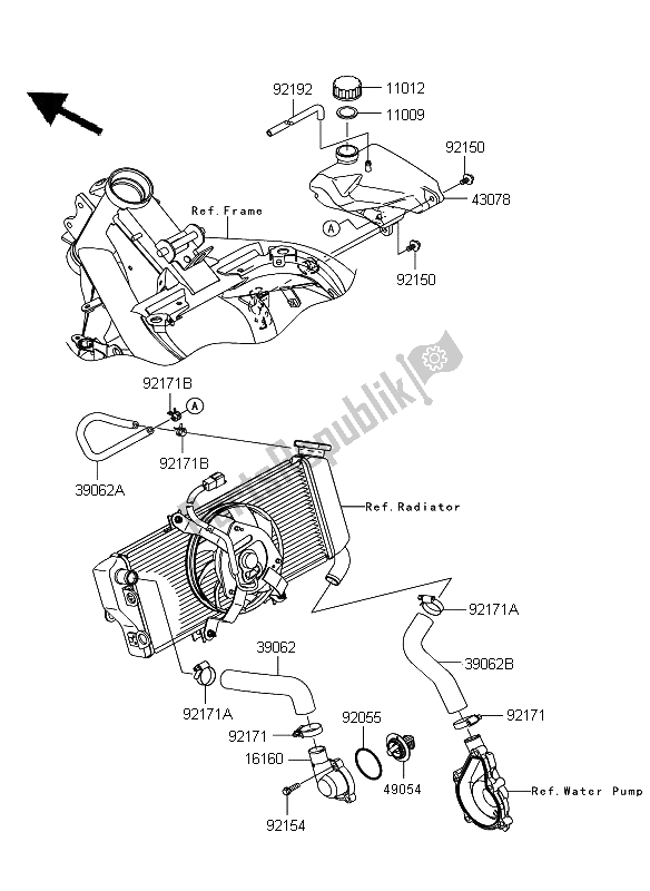 Alle onderdelen voor de Waterpijp van de Kawasaki ER 6F 650 2009