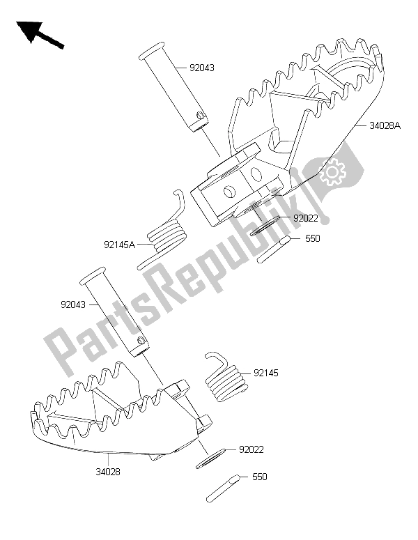 Todas las partes para Reposapiés de Kawasaki KX 85 SW 2015 Todas las partes para Reposapiés de Kawasaki KX 85 SW 2015