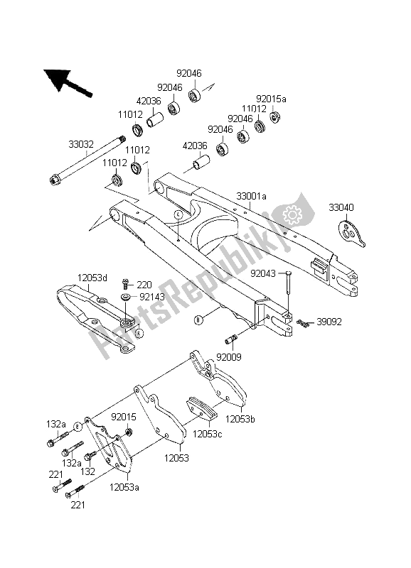 All parts for the Swingarm of the Kawasaki KLX 650R 1995