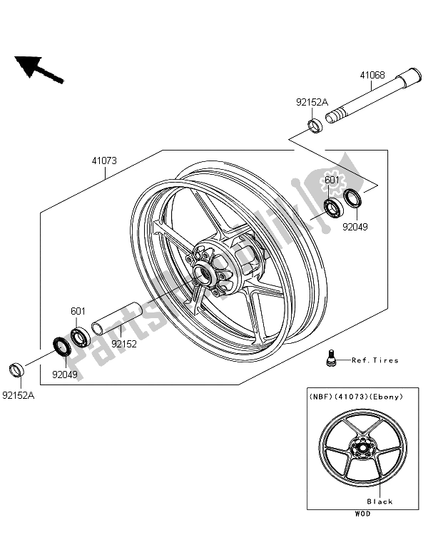 Todas as partes de Cubo Dianteiro do Kawasaki Z 750R 2011