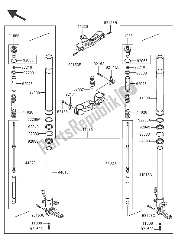 Todas las partes para Tenedor Frontal de Kawasaki Ninja ZX 10R 1000 2005