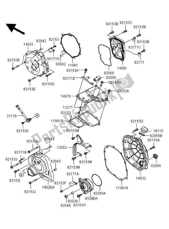 All parts for the Engine Cover of the Kawasaki ZZR 1400 2007