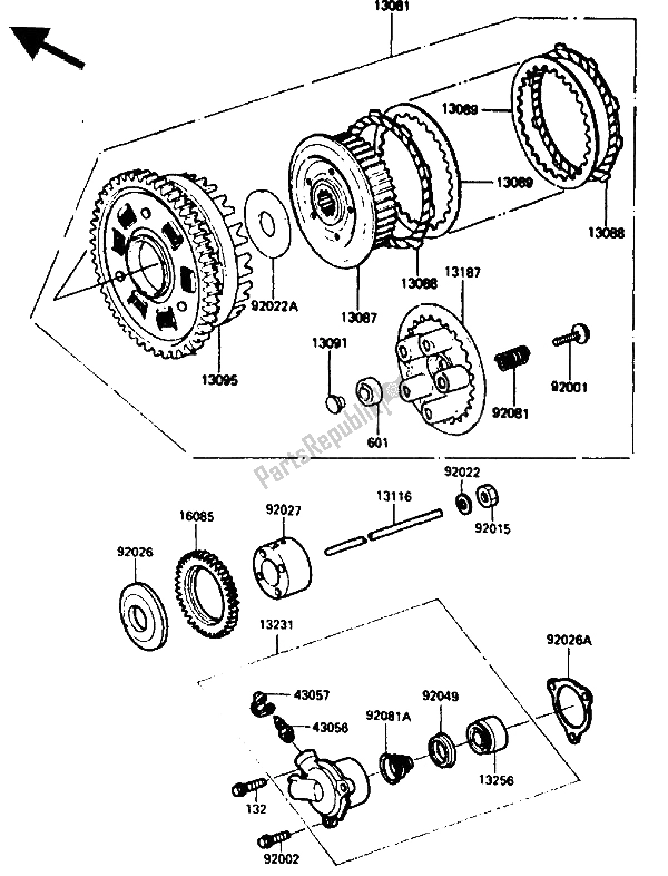 All parts for the Clutch of the Kawasaki GPZ 900R 1985