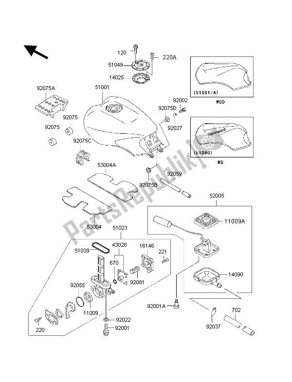 All parts for the Fuel Tank of the Kawasaki 1000 GTR 1997