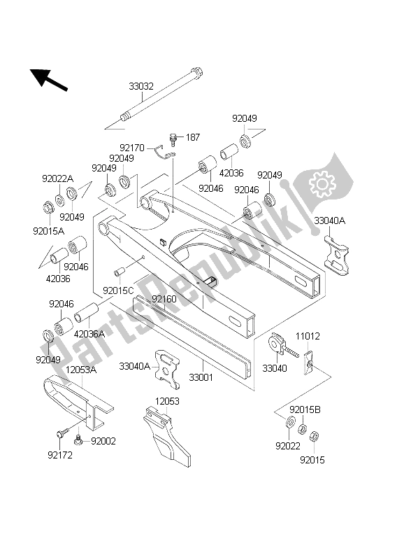 All parts for the Swingarm of the Kawasaki KLR 650C 2004