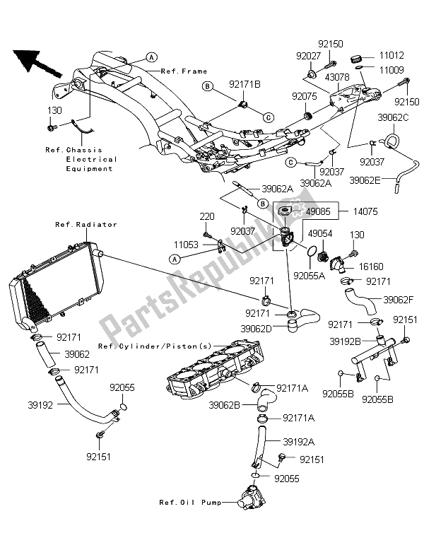 Todas las partes para Tubería De Agua de Kawasaki Z 750R ABS 2012