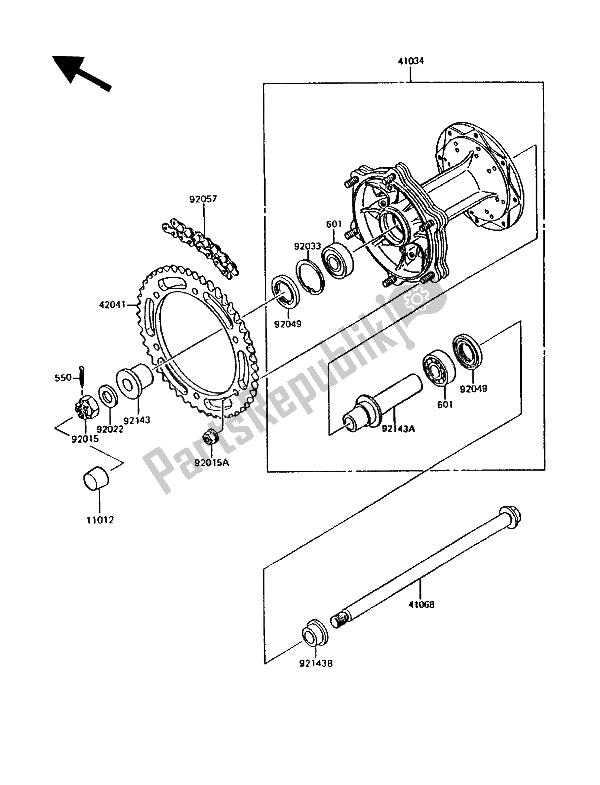 All parts for the Rear Hub of the Kawasaki KMX 200 1989